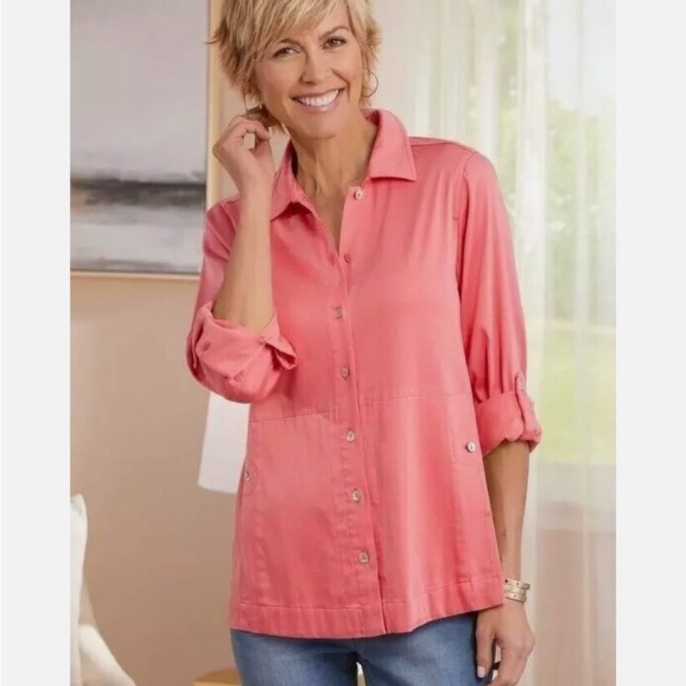Soft Surroundings Thelma Button-Down Shirt Tencel Blend M